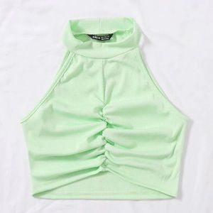 Ruched rib knit halter neck Top